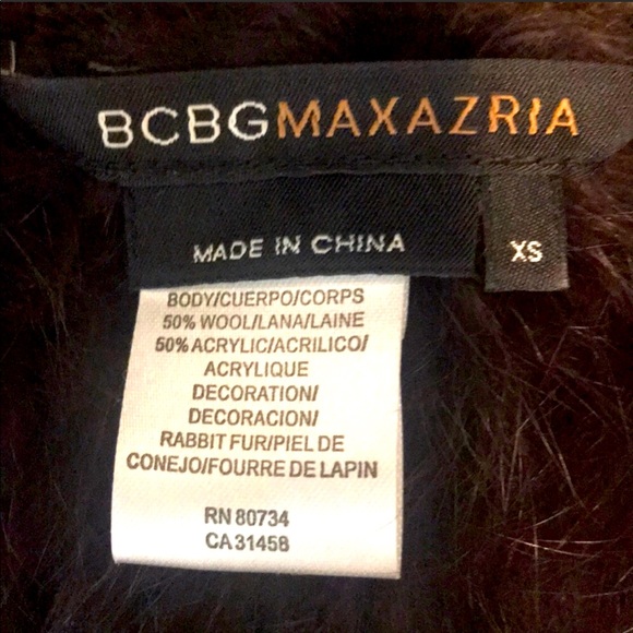 BCBG MAXAZRIA Dark Brown Rabbit Fur Jacket Size XS - Picture 6 of 6